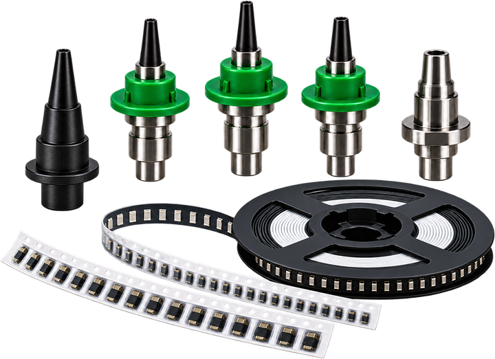 Illustrative nozzles with component tape and reel