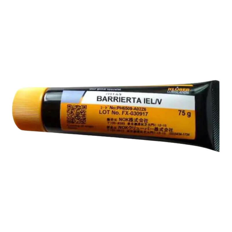 KXF05PLAA00 / Supplier tube reference with BARRIERTA IEL/V and 75 g visible. The historical label is retained; it does not authenticate an offered lot or establish remaining shelf life.