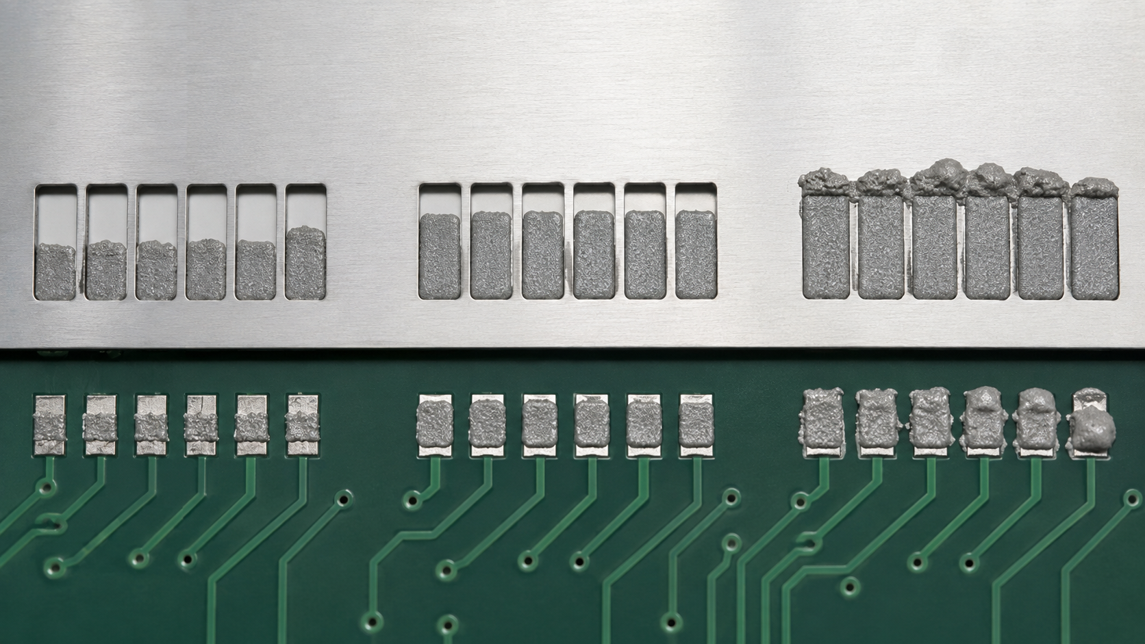 Inspection of stencil-printed deposits under controlled process conditions